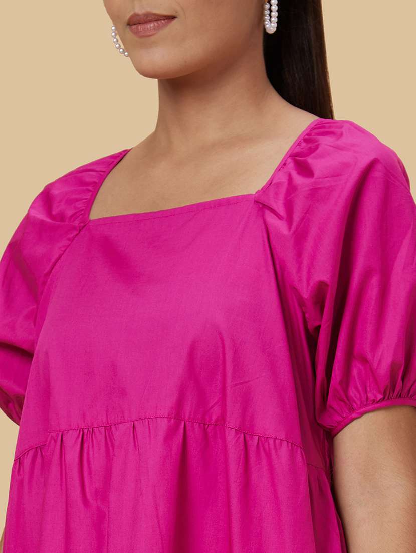 Women Pink Cotton Tiered Dress