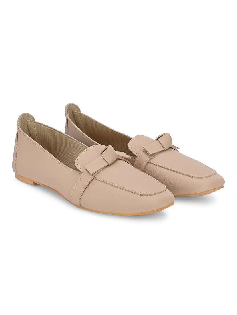 Beige Synthetic Slip On Loafers