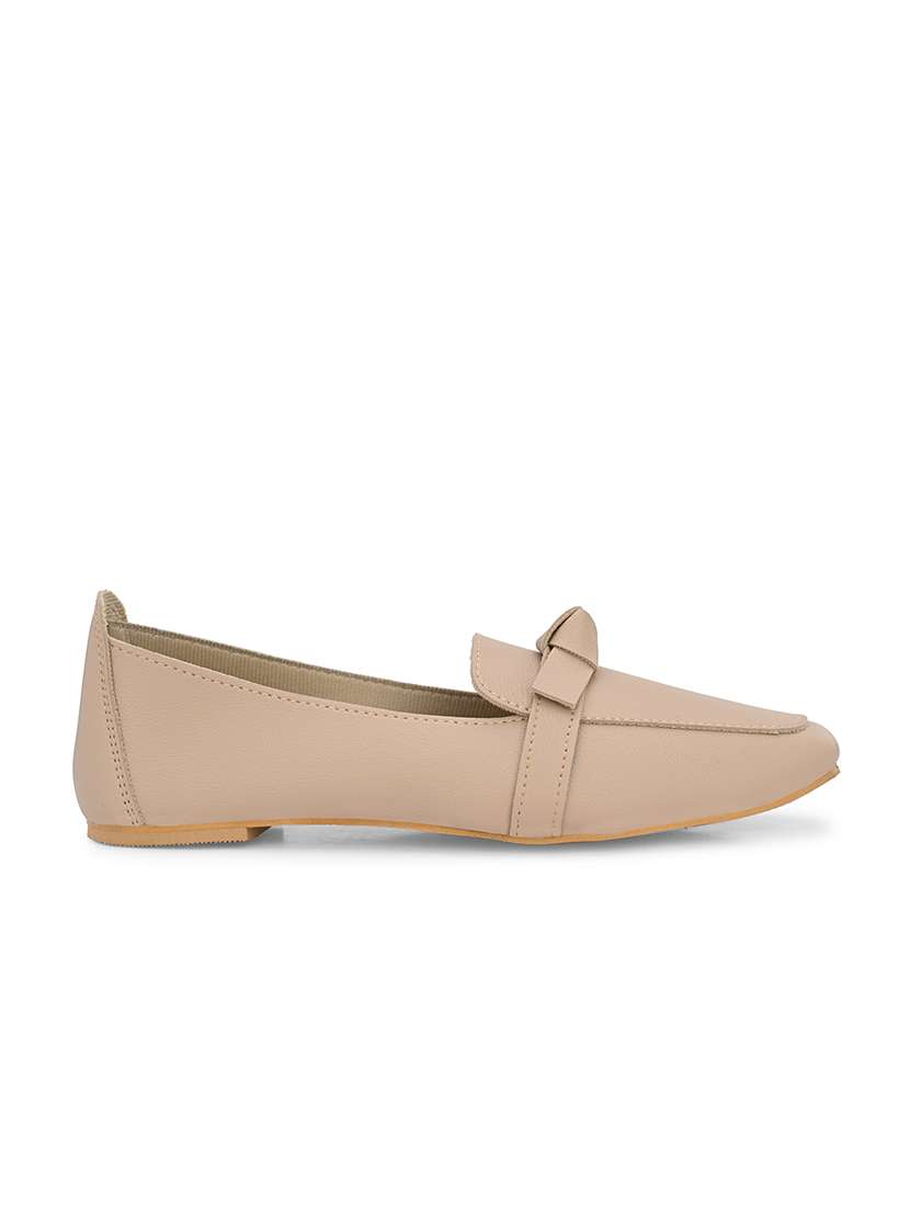 Beige Synthetic Slip On Loafers