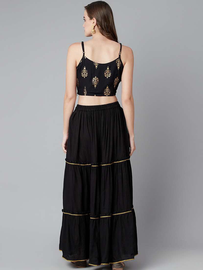 Black Camisole Neck Skirt Top Set