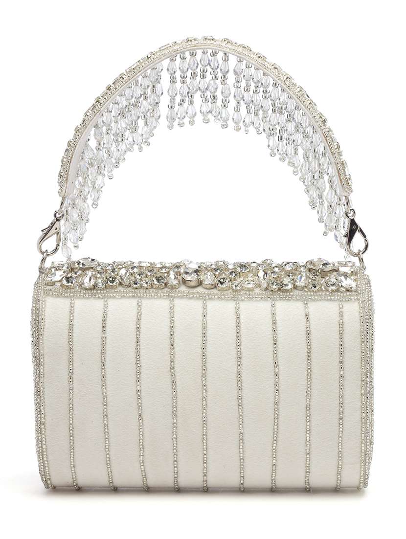 White Embellished Fold Over Clutch