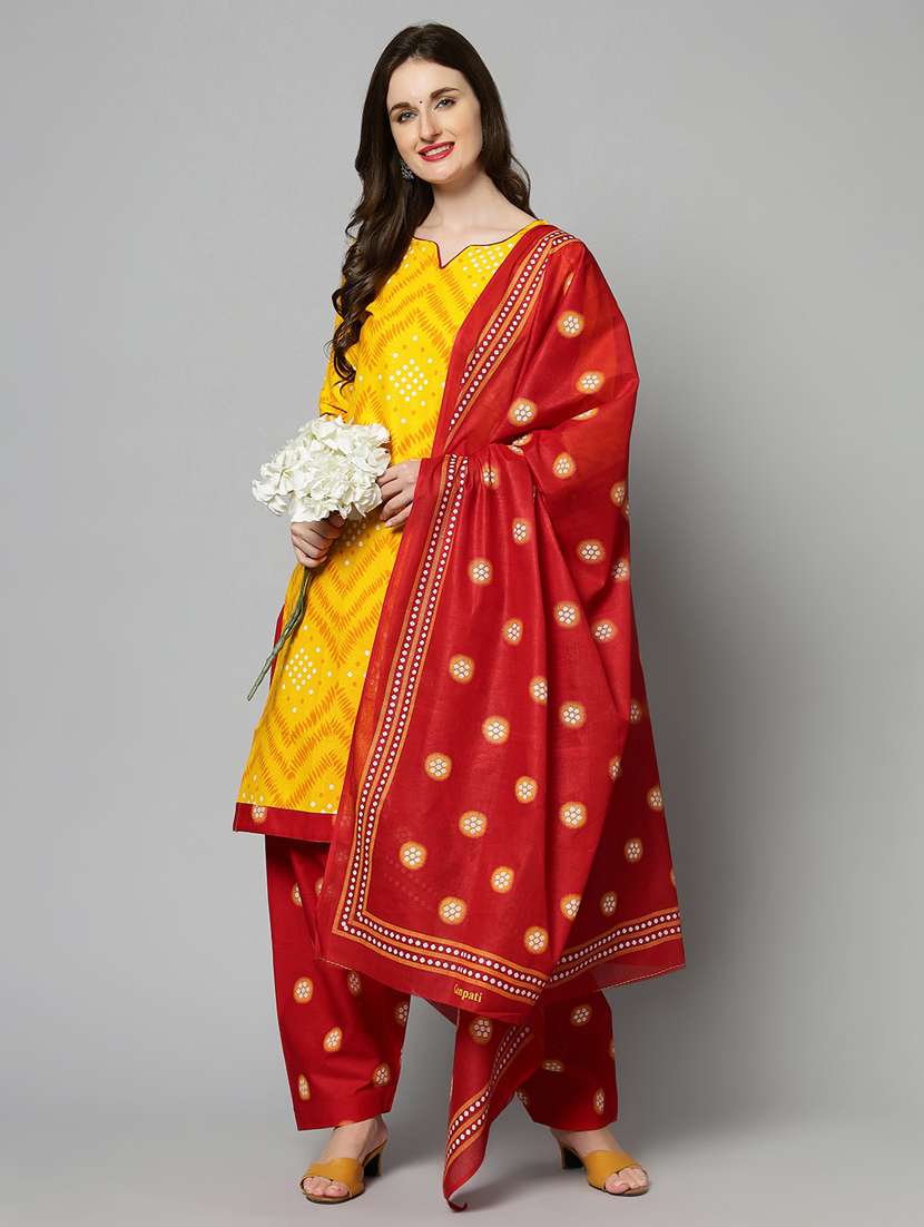 Women Yellow Unstitched Patiyala Suits