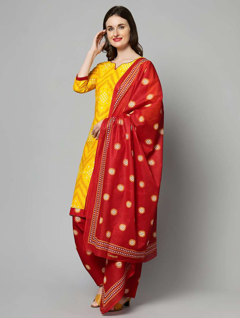 Women Yellow Unstitched Patiyala Suits