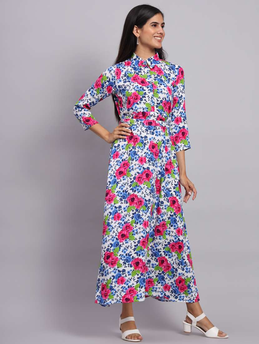 Floral Printed Fit & Flared Ethnic Dress