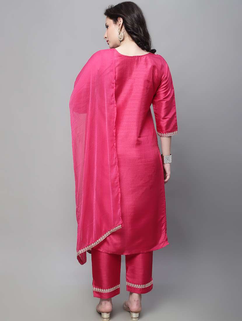 Women Three Quarter Sleeve Kurta Pant With Dupatta Set