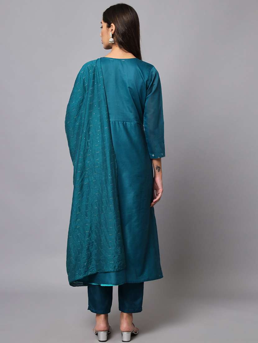 Women Three Quarter Sleeve Anarkali Kurta Pant With Dupatta Set