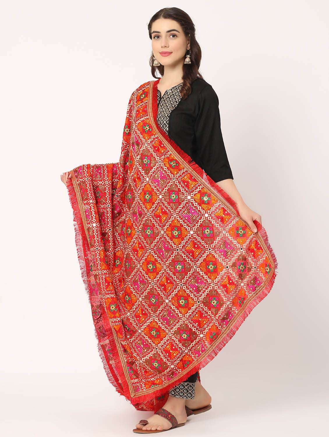 Red Phulkari Dupatta