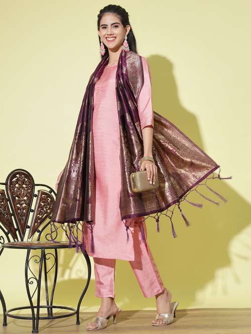 Pink Colored Kurta Pant Set