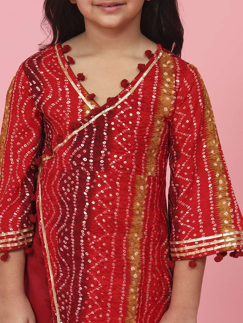 Red Bandhani Print Kurta Palazzo Set