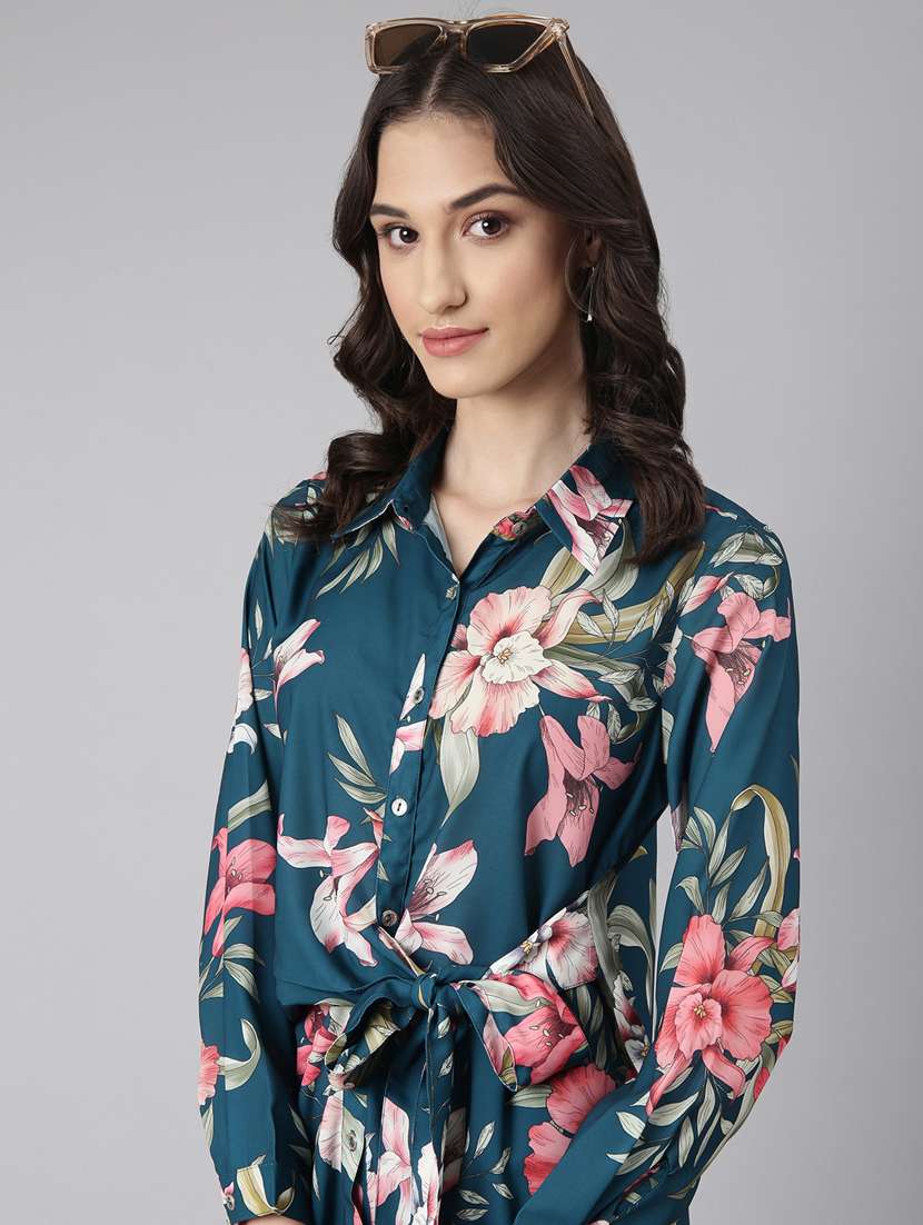 Blue Floral Print Shirt And Trouser Co Ord Set