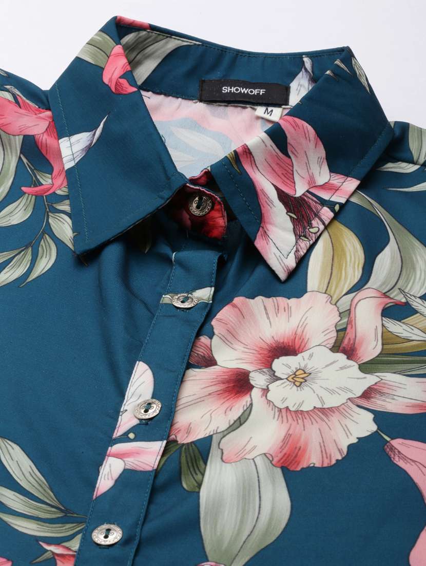 Blue Floral Print Shirt And Trouser Co Ord Set