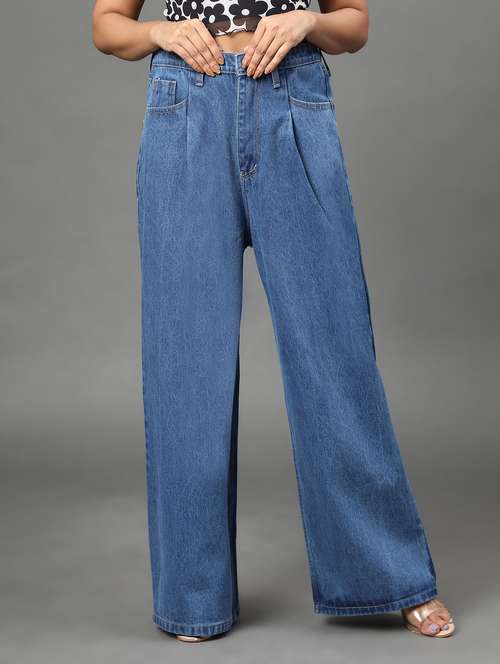women's plain wide leg jeans