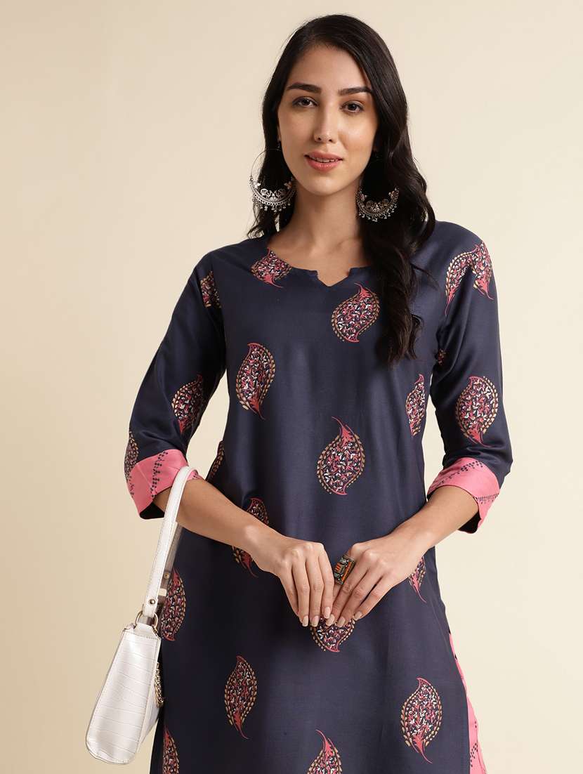 Navy Blue Rayon Kurta Pant  Set