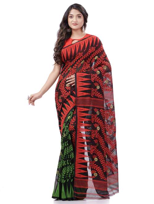Women's Self Design Green Colored Saree With Blouse