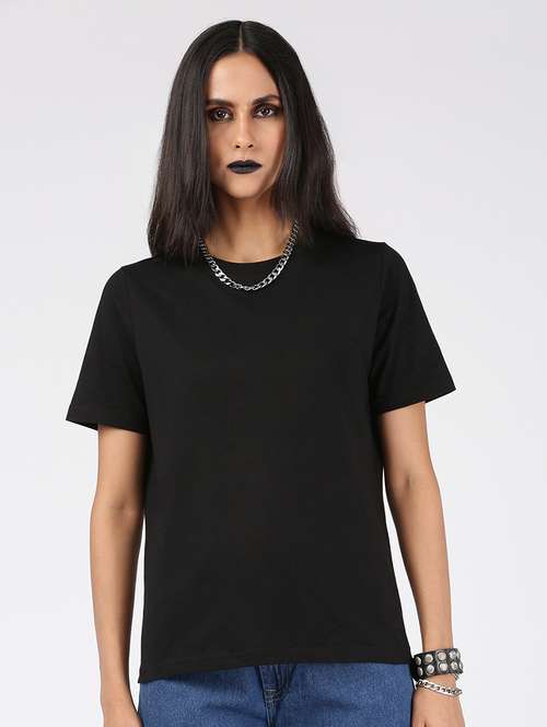 Women Black Cotton Regular T Shirt