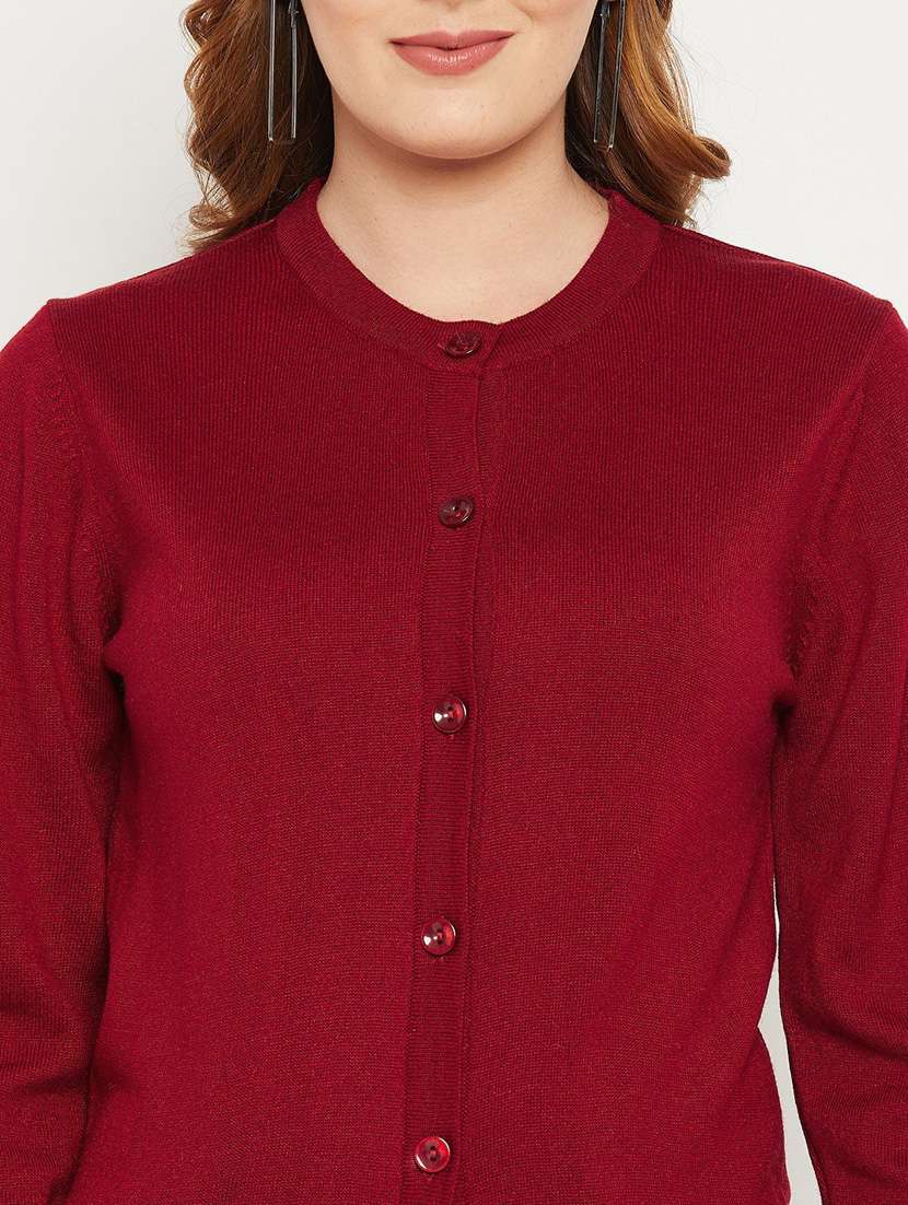 Maroon Solid Woolen Cardigan