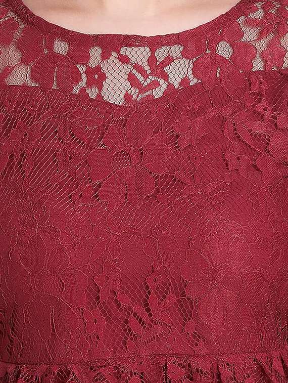 Women Bell Sleeved Lace Work A Line Tunic