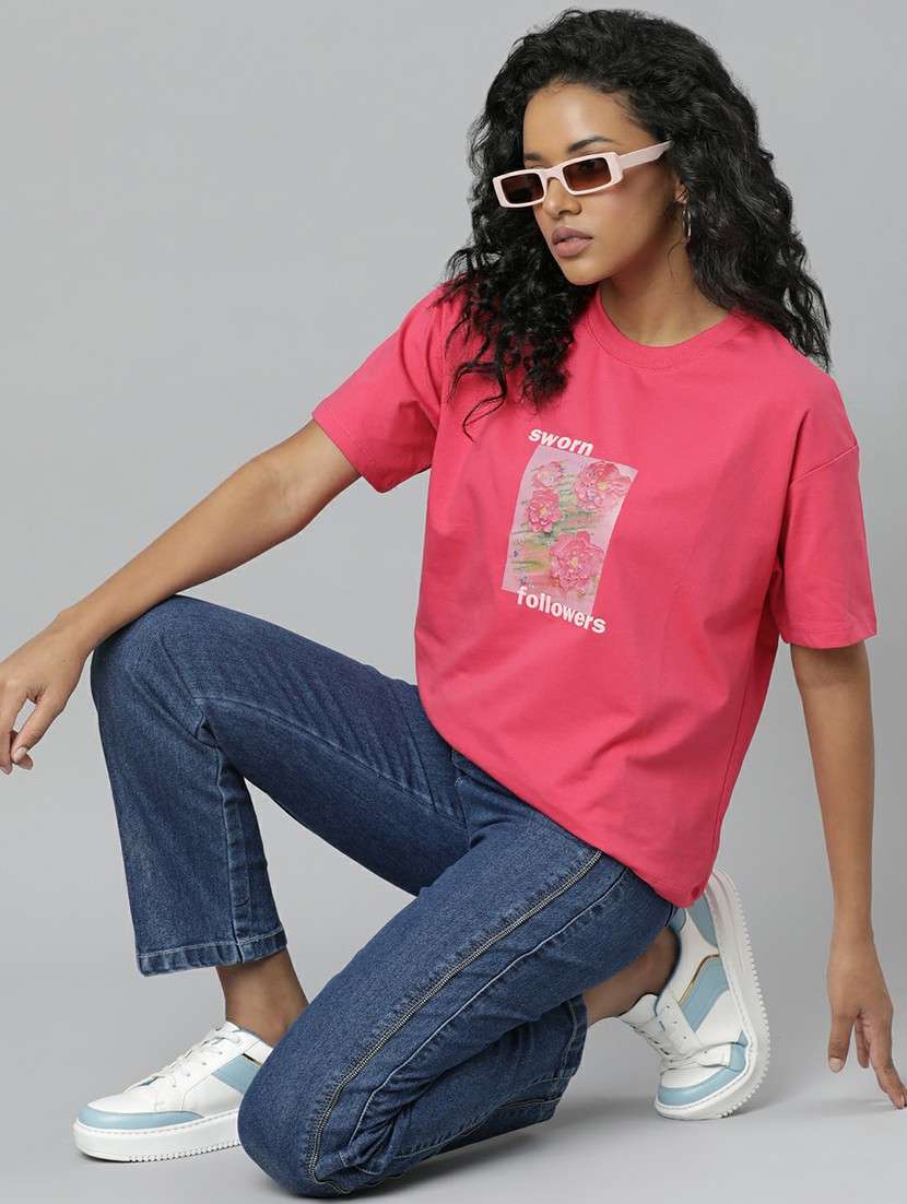 Women Pink Graphic Boxy T Shirt