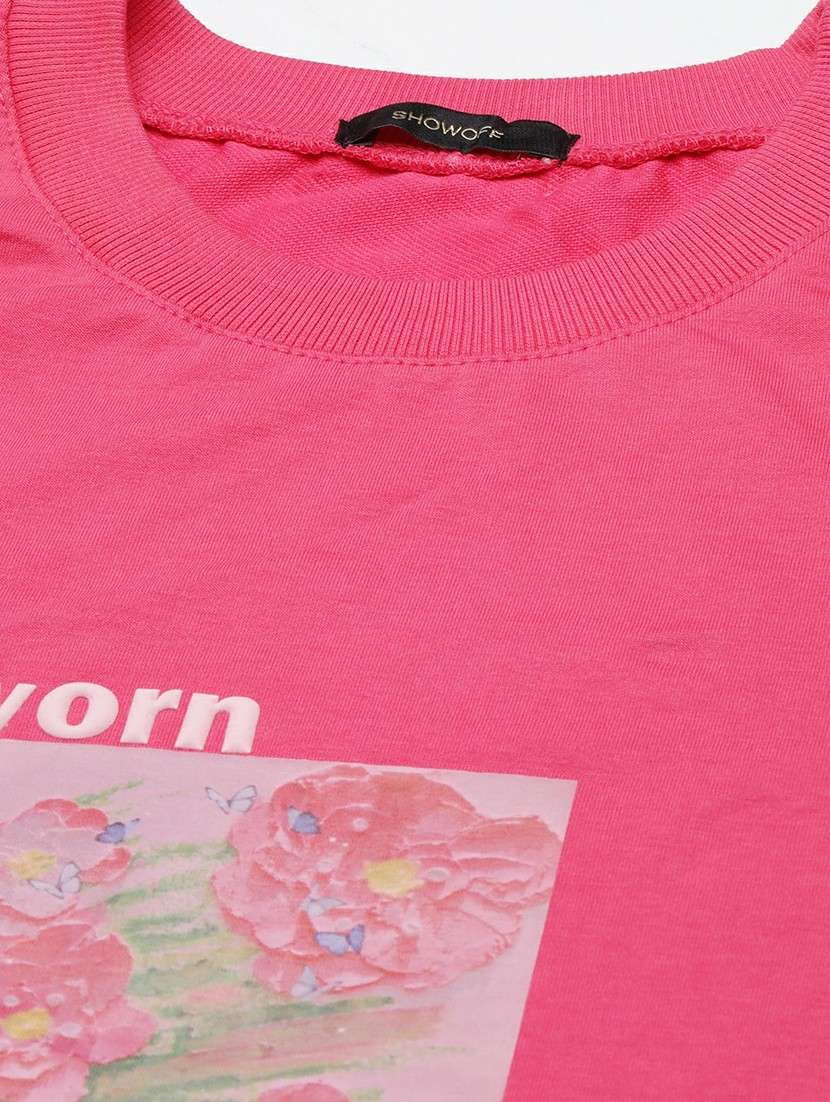 Women Pink Graphic Boxy T Shirt