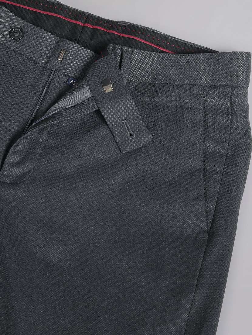 Grey Polyester Flat Front Formal Trouser