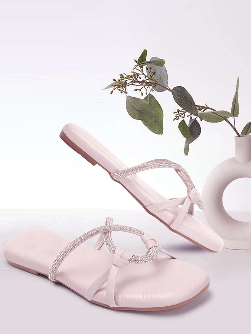 Lavender Synthetic Slip On Sandals