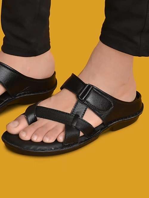 Black Leather Slip On Sandals