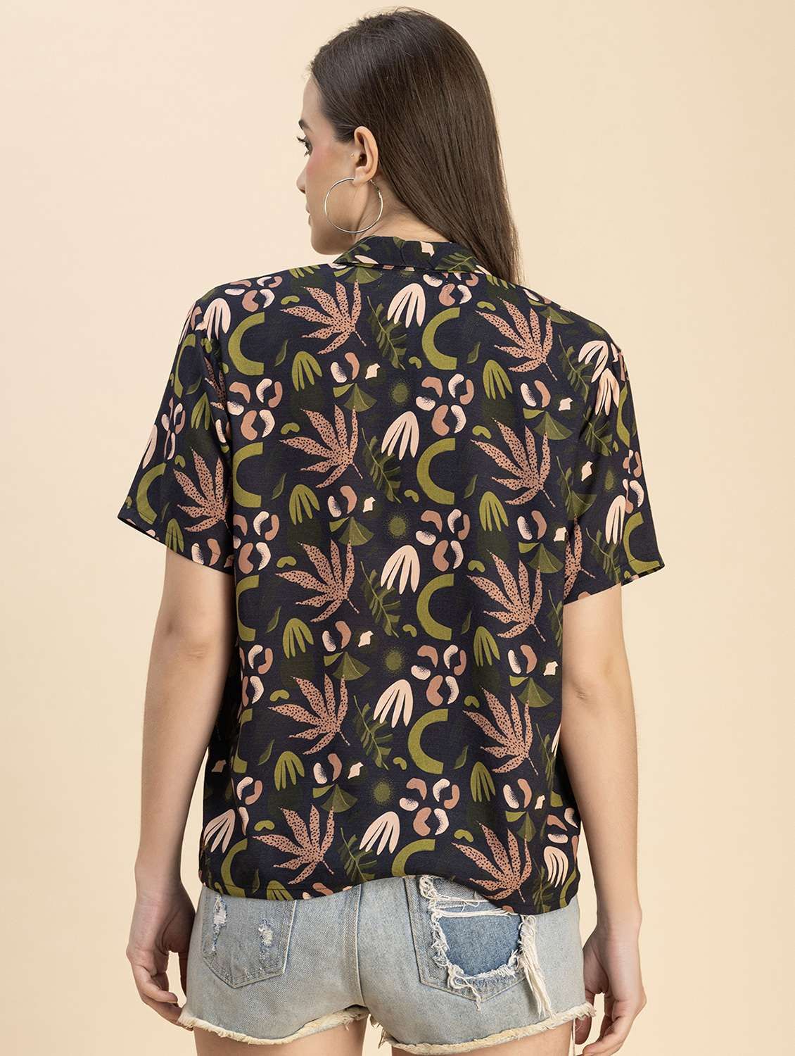 Navy Blue Rayon Printed Shirt