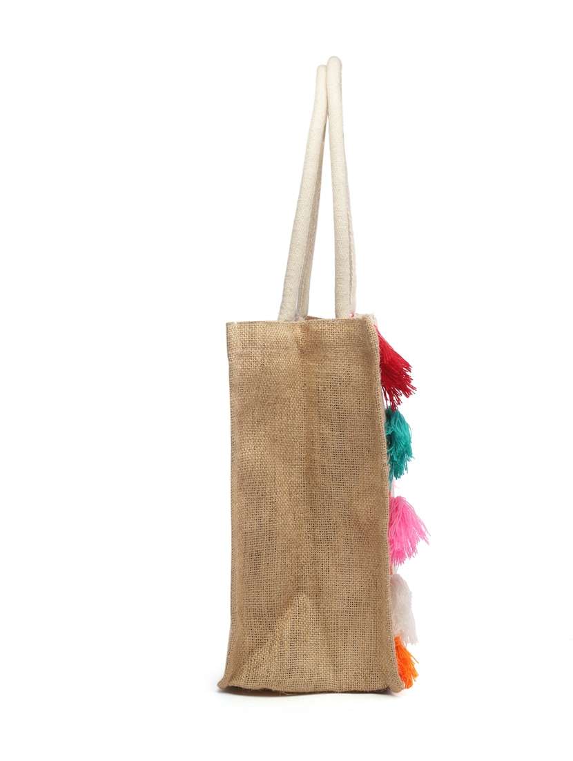 Sisal Khaki & Multi Boho Striped Jacquard Jute Shoulder Bag