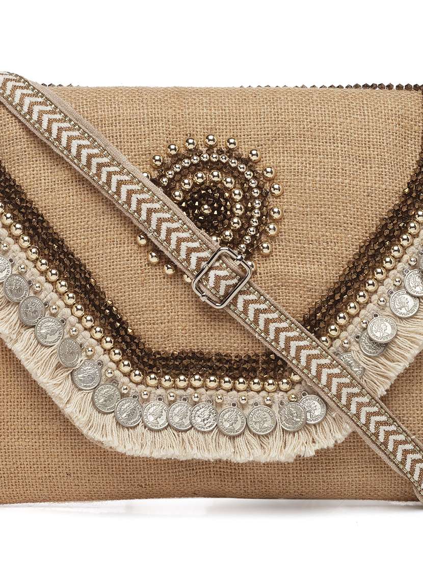 Beige Embellished Sling Bag