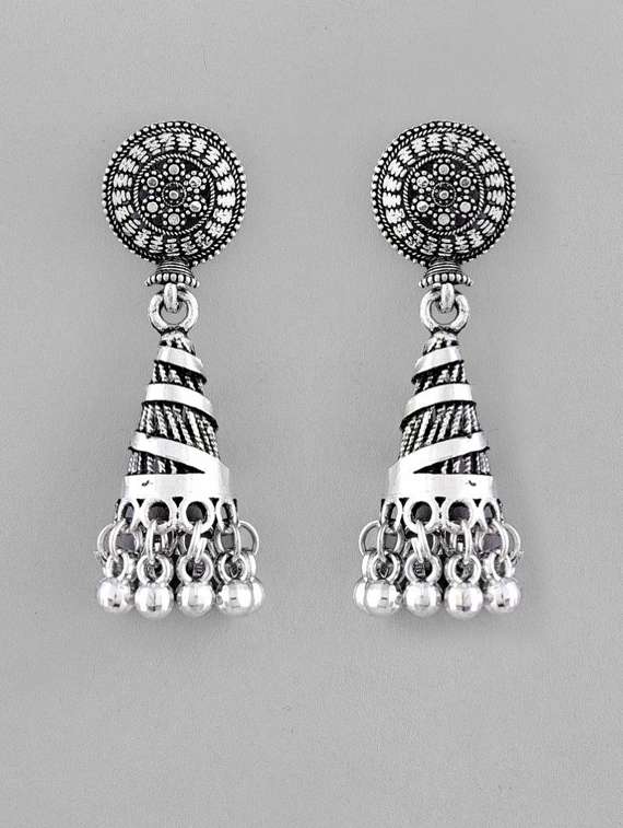 Oxidised Silver Plated Contemporary Jhumka