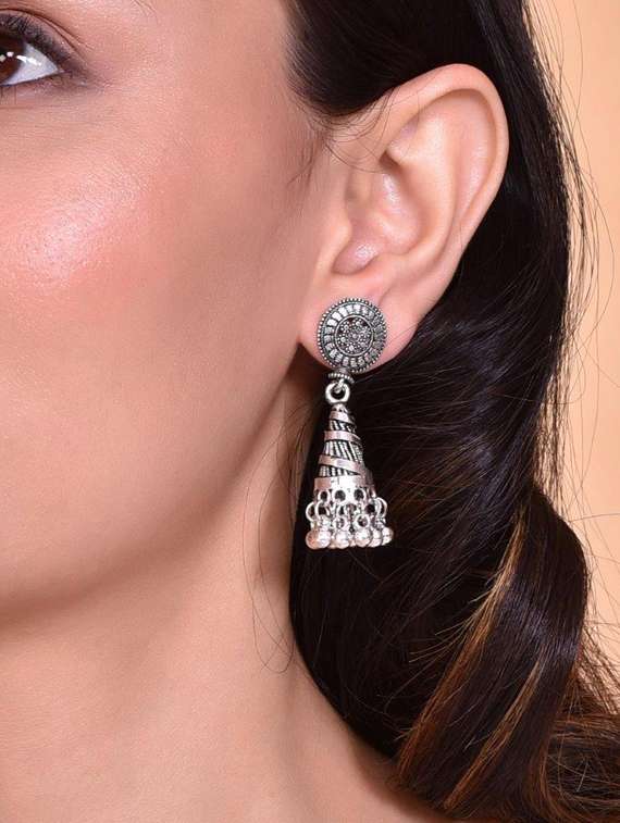 Oxidised Silver Plated Contemporary Jhumka