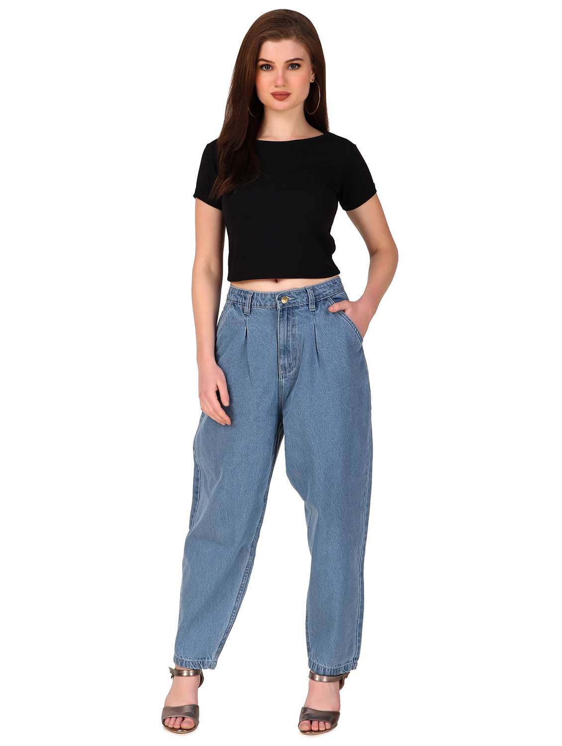 Women Plain Mom Fit Jeans