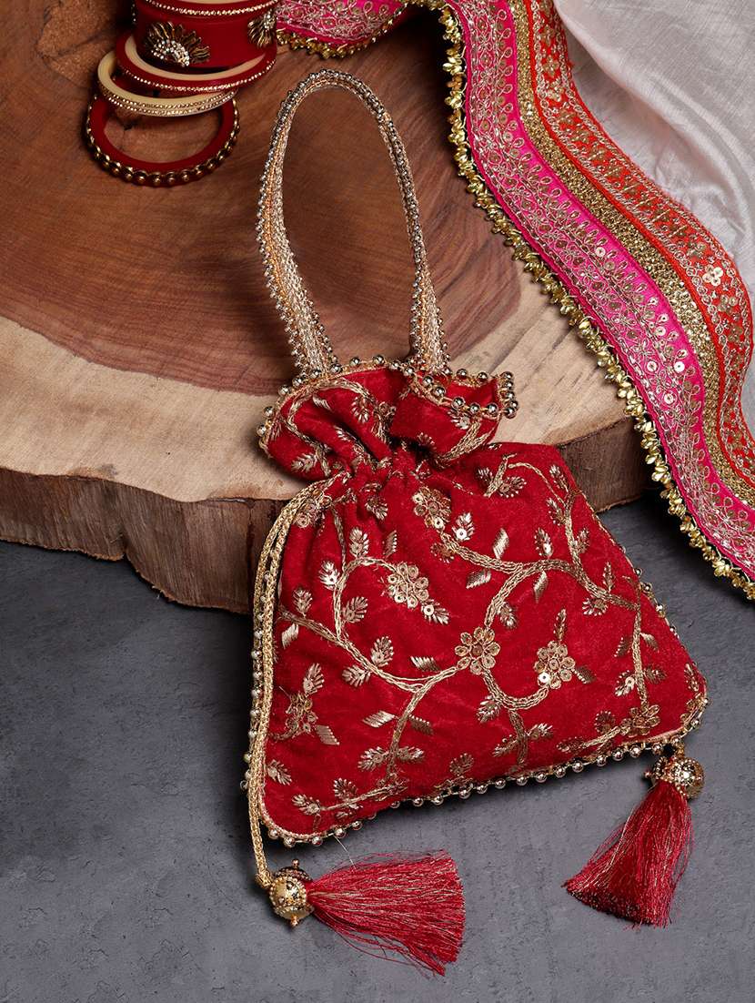 Embroidered Faux Silk Regular Potli