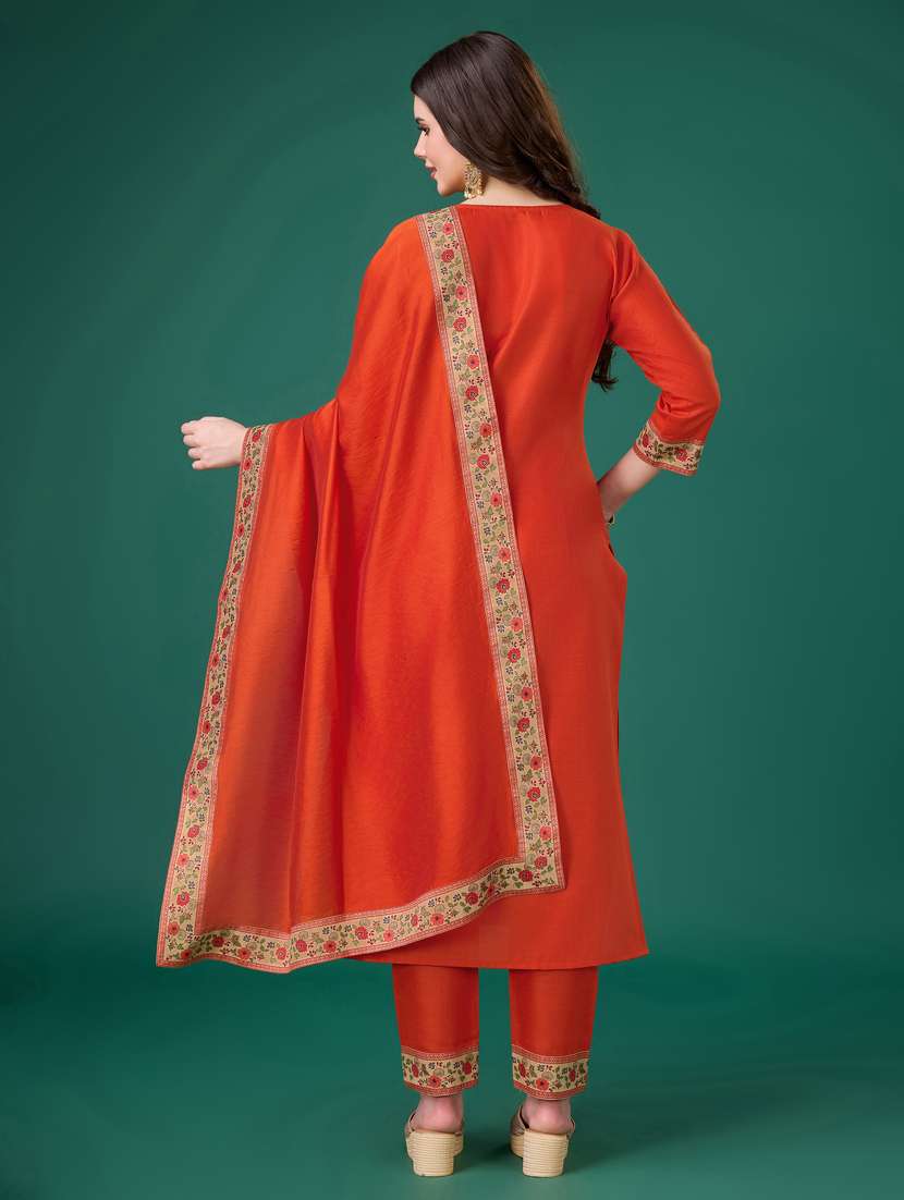 Women Three Quarter Sleeve Kurta Pant With Dupatta Set