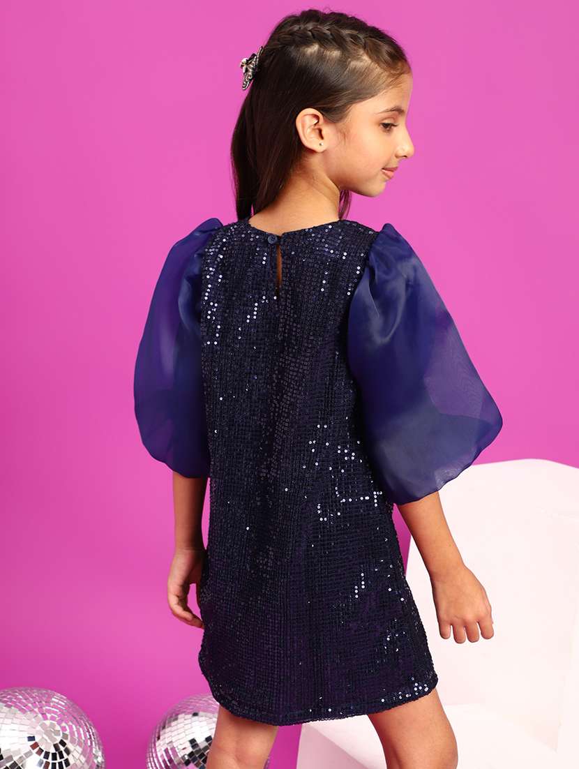 Girls Round Neck Sequined Frock
