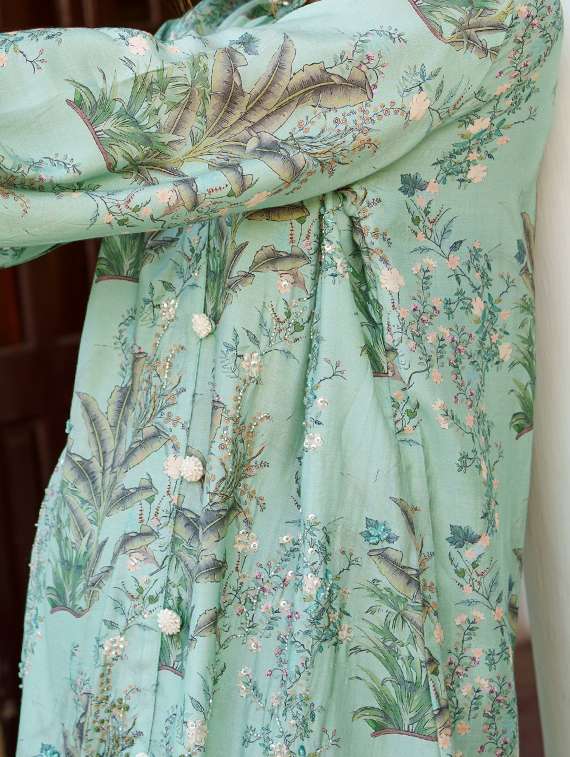 Green Cotton Blend Shirt And Trouser Co Ord Set 