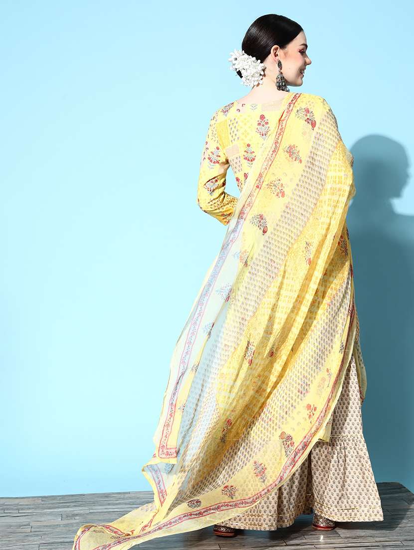 Women Yellow Kurta Sharara Set With Dupatta