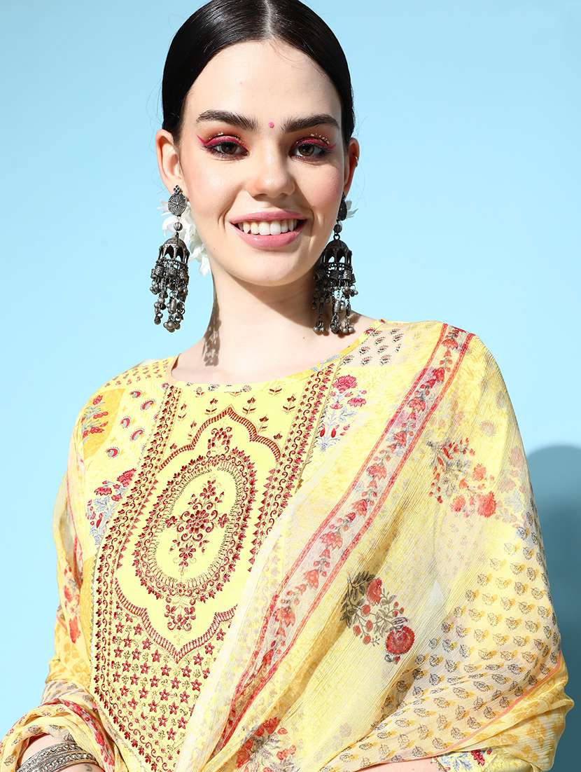 Women Yellow Kurta Sharara Set With Dupatta