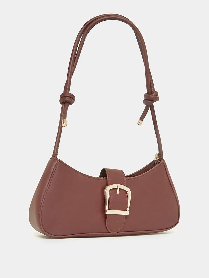 Brown Solid Leather Handbag