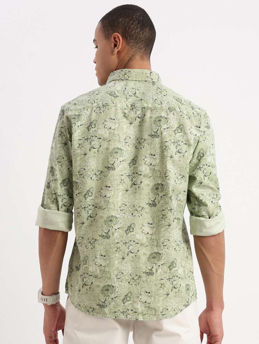 Men Neo Mint Regular Fit Floral Printed Casual Shirt