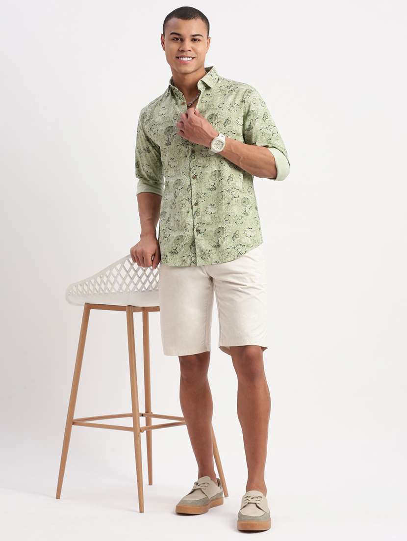 Men Neo Mint Regular Fit Floral Printed Casual Shirt