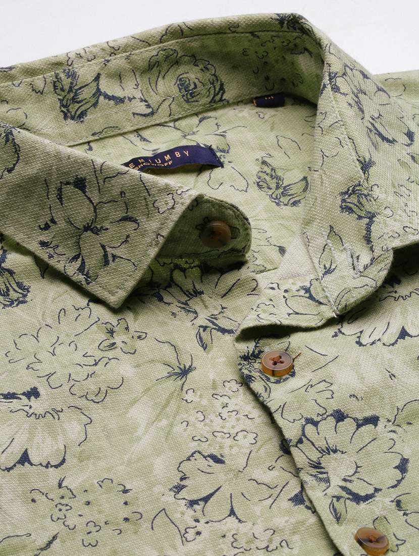Men Neo Mint Regular Fit Floral Printed Casual Shirt