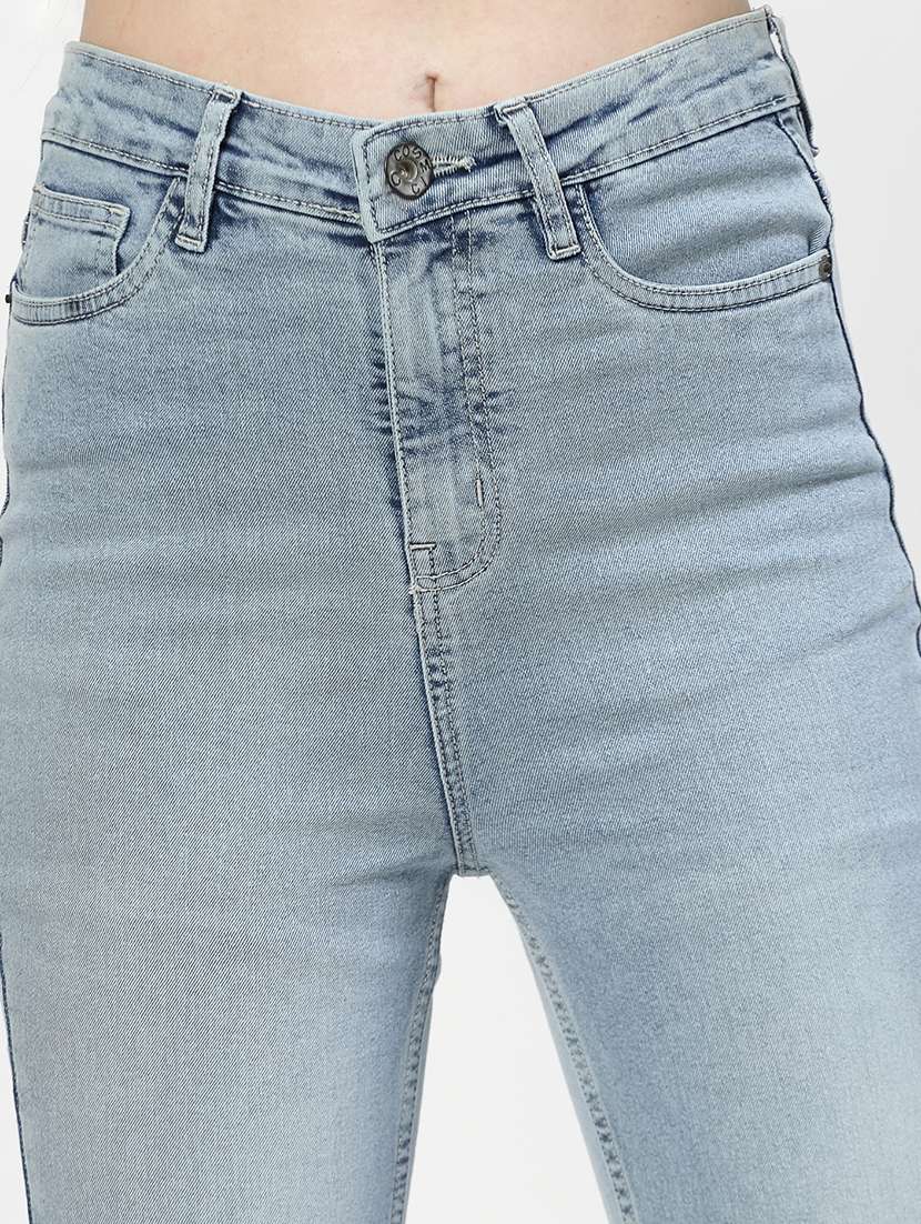 Solid Blue Cotton Bootcut Jeans