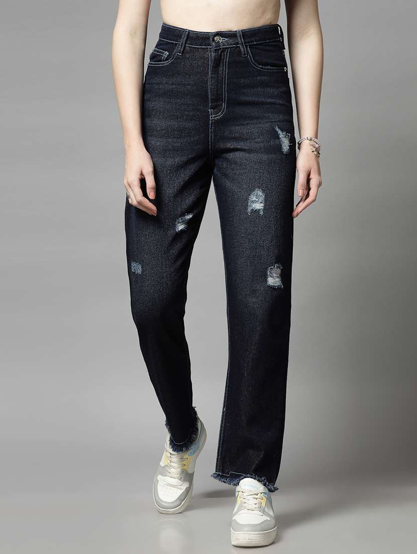 Navy Blue Cotton Straight Fit Jeans