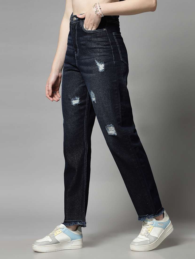 Navy Blue Cotton Straight Fit Jeans