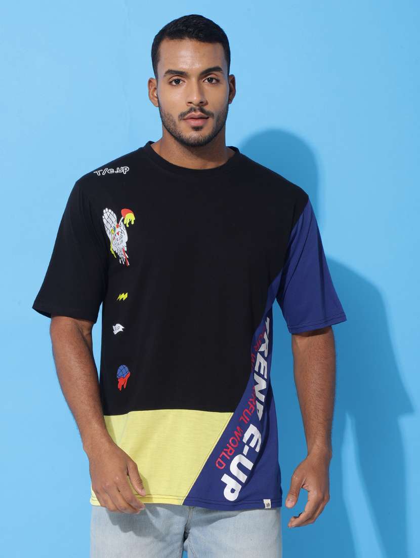 Men Color Blocked Oversized Short Sleeves T Shirt