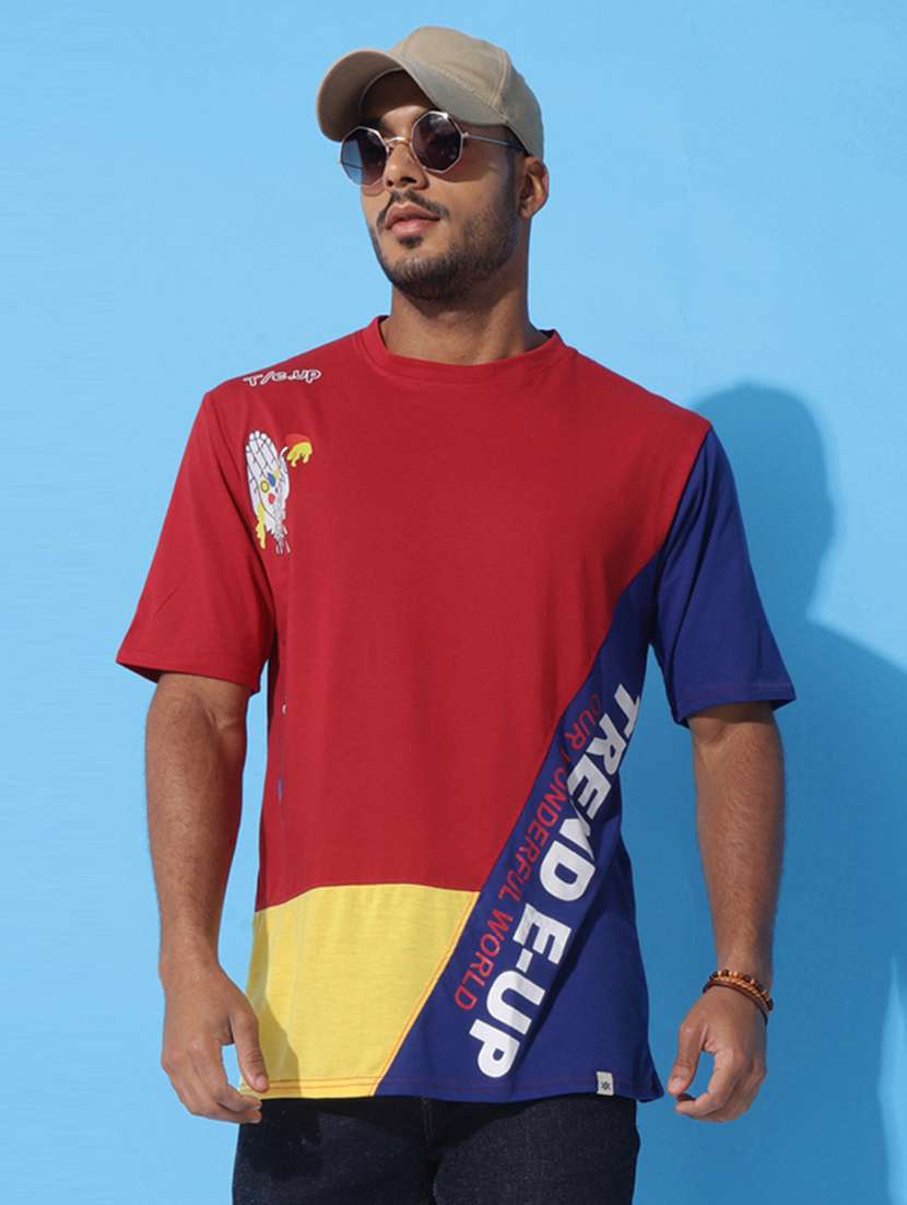 Men Color Blocked Oversized Short Sleeves T Shirt