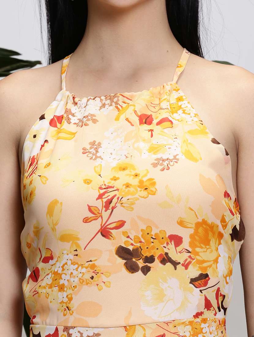 Women Yellow Polyester A Line Dress