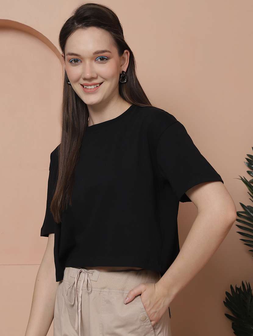 Women Solid Crop Oversized T Shirt
