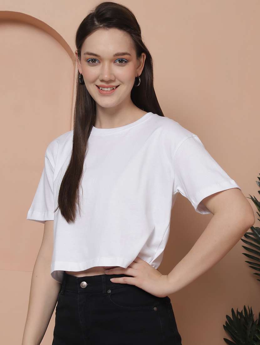 Women Solid Crop Oversized T Shirt